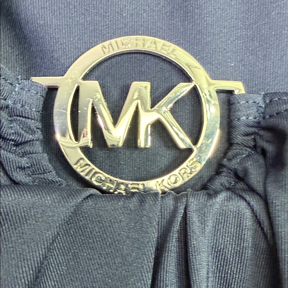 Michael Kors Blouse Sleeve Loose Casual Navy Blue Metal Logo Top - Picture 3 of 8